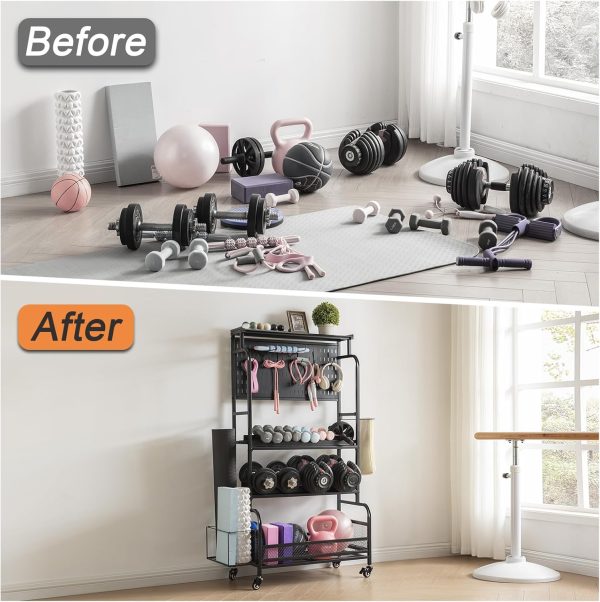 56'' Taller Home Gym Storage Organizer, Yoga Mat Storage Rack with Hanging - Image 8