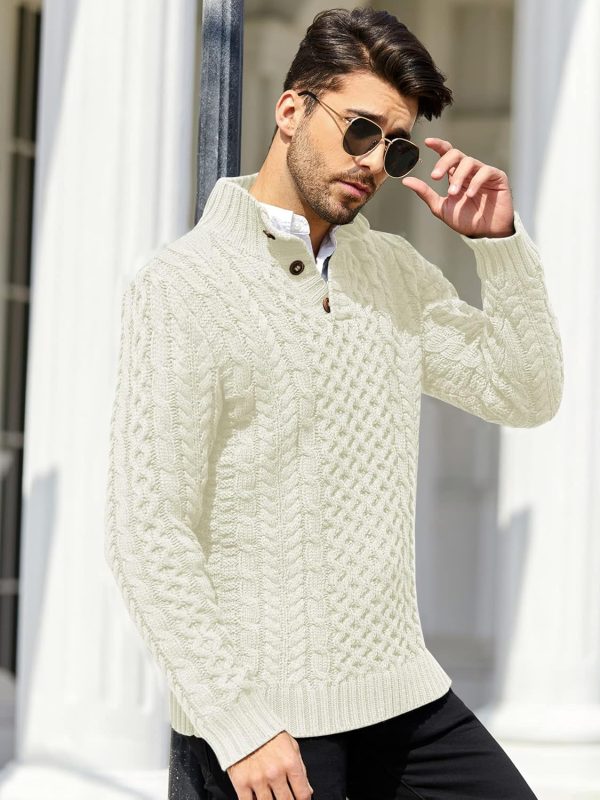Bbalizko Mens Stand Collar Pullover Sweater Cable Knitted Chunky Winter - Image 3