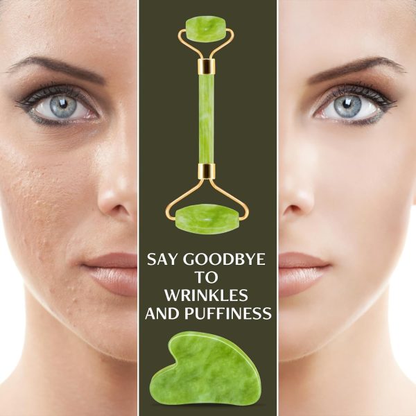 Jade Roller & Gua Sha Facial Tools, Natural Anti-Aging Jade Beauty - Image 6