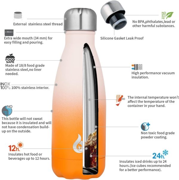 BJPKPK 12oz Water Bottle Stainless Steel Water Bottles Insulated Metal - Image 2