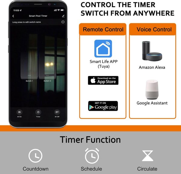 Suraielec WiFi Pool Timer, 120/277V Individual Switches Pool Pump Timer, 40 - Image 4