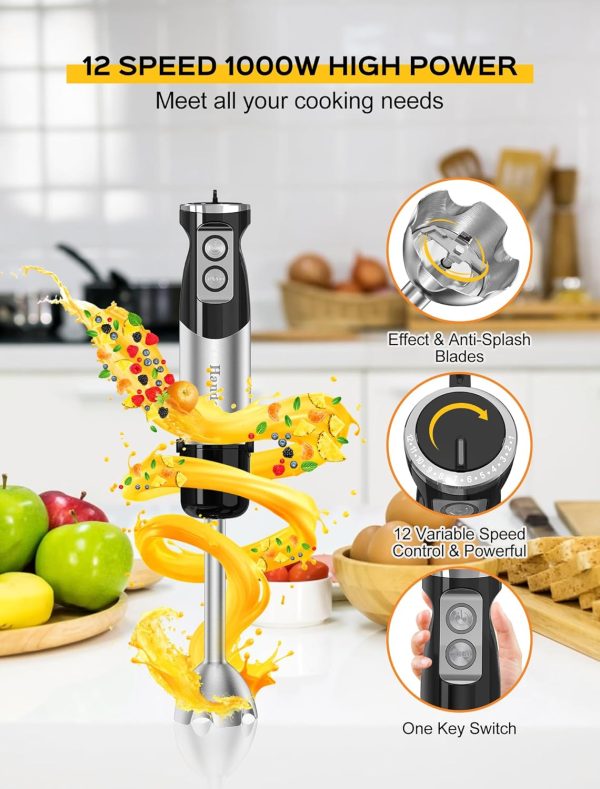 Handor 6-in-1 Hand Immersion Blender, 1000W 12 Speed Handheld Blender with - Image 2