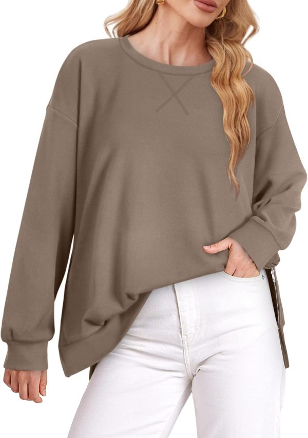 WIHOLL Women's Oversized Lightweight Sweatshirt with Side Slit Zipper Soft - Image 6