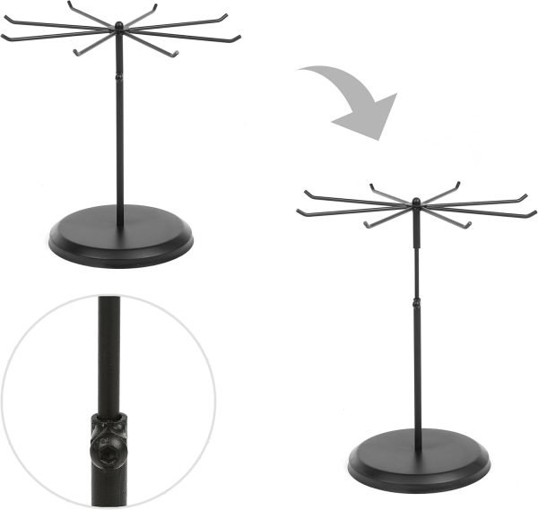 MyGift Black Metal Rotating Necklace and Bracelet Organizer Jewelry Stand - Image 5