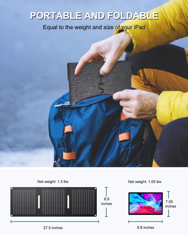 21W Portable Solar Panel, Foldable Solar Panel Charger(5V/3A), IP67 - Image 2