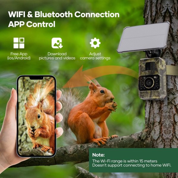 Solar Trail Camera 48MP 30FPS, WiFi Bluetooth Game Camera with Motion - Image 2
