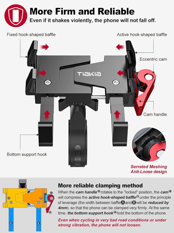 Tiakia Bike Phone Mount Holder, Aluminum Motorcycle Phone Mount, Handlebar - Image 4