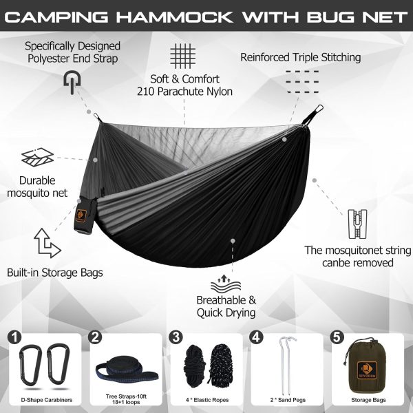 Camping Hammock, Portable Hammocks with Mosquito Net,Lightweight Nylon - Image 2