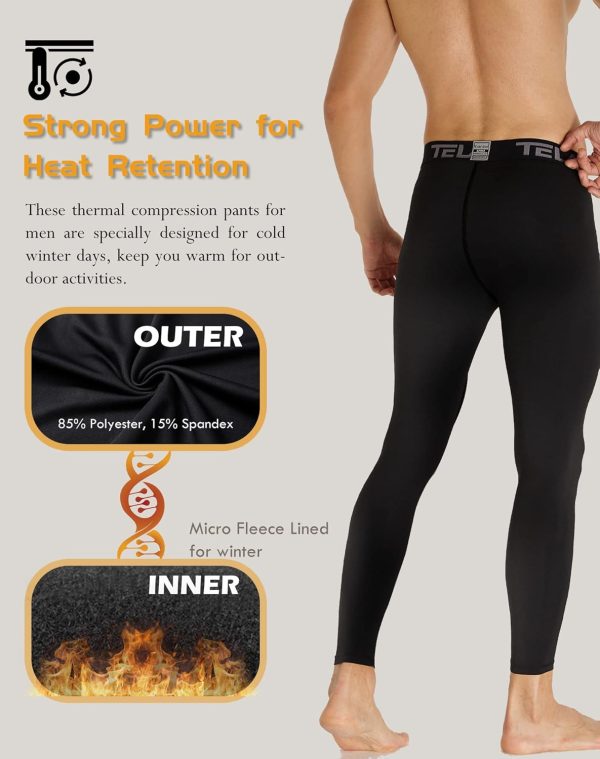 5 or 4 Pack Men's Thermal Compression Pants Fleece Lined Sports Tights - Image 2