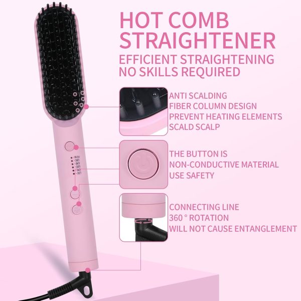 Hair Straightener Brush， Portable Straightener hot Comb for Women Thick - Image 4