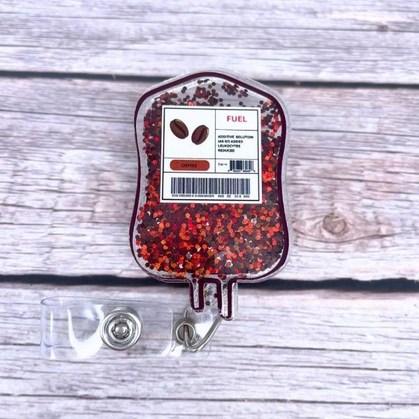 2PC Coffee Fuel IV & Blood Type Bag Shaker Glitter Badge Reel ID Holder - Image 4