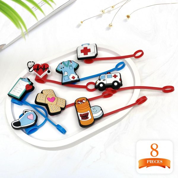 8Pcs Medical Straw Cover for Tumbler Cap, Nurse Silicone Straw Topper, 10mm - Image 5