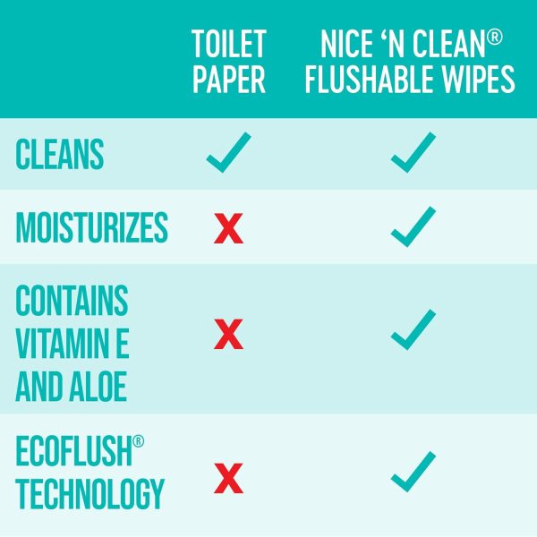 Nice 'N Clean Adult Flushable Wipes (8 x 42 Count) | Personal Cleansing - Image 4