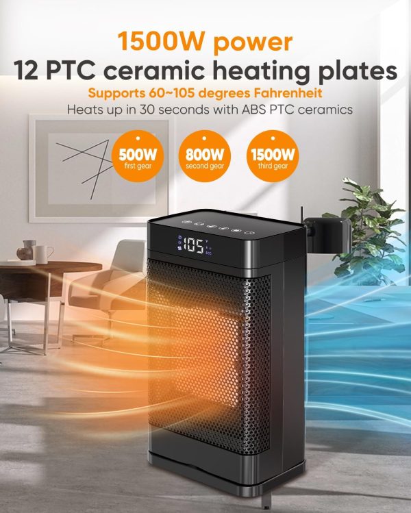 Space Heater 105°F /1500W Portable indoor Electric Heaters,12 PTC Ceramic - Image 7