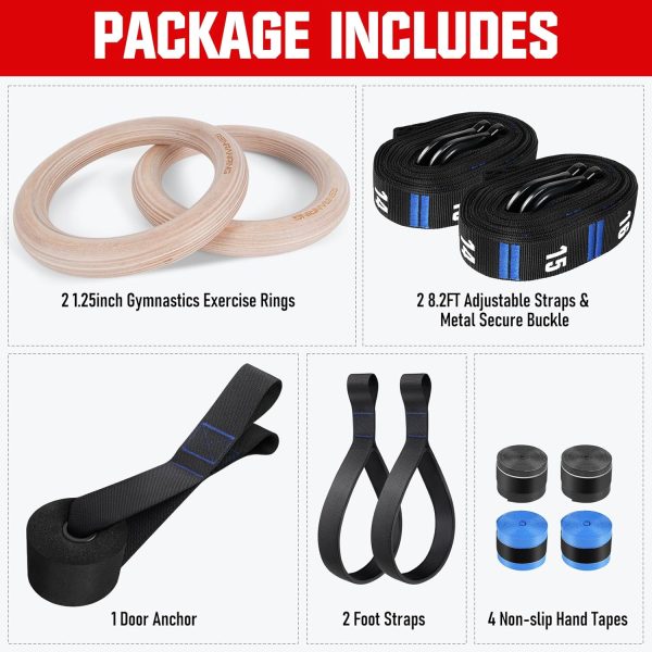 RENRANRING Gymnastic Rings Wooden Gym Rings 1.25'' Exercise Rings with - Image 8