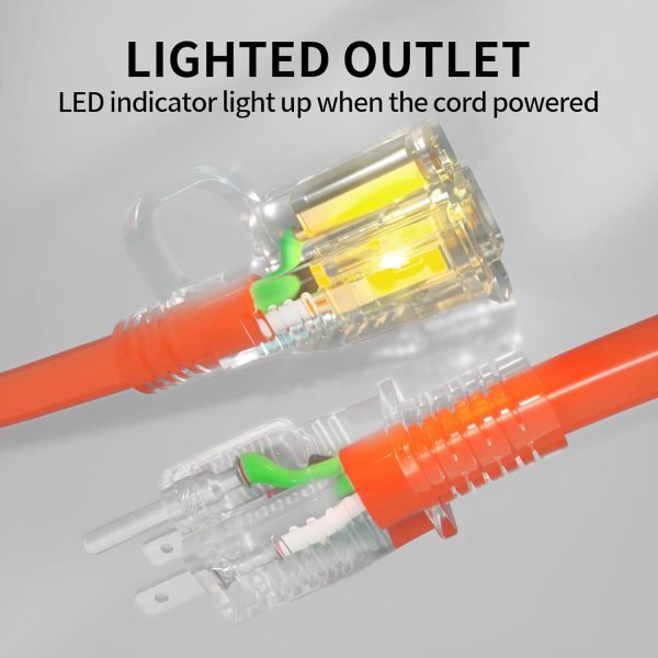300 ft 12/3 Outdoor Extension Cord Waterproof Heavy Duty with Lighted End - Image 2
