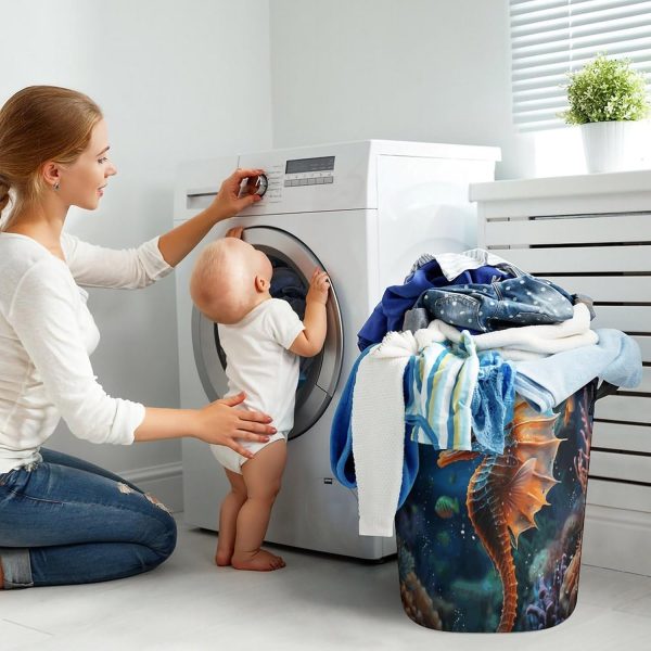 Laundry Basket Hamper Ocean Seahorse Waterproof Dirty Clothes Hamper - Image 8