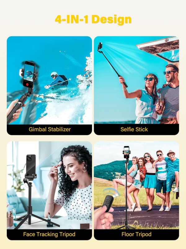 Gimbal Stabilizer Face Tracking Without APP, 4 in 1 RGB Light Stabilizer, - Image 3