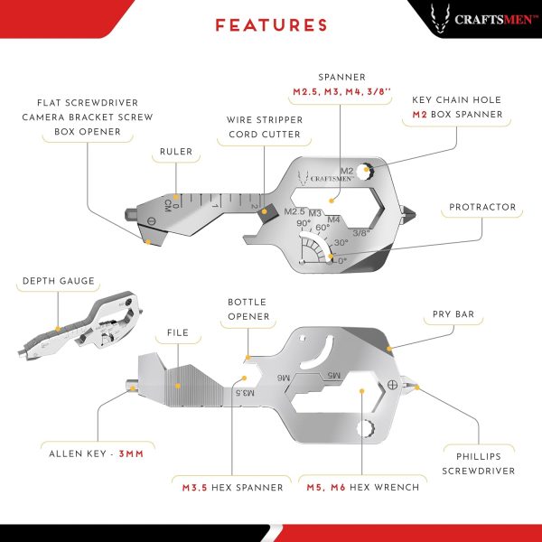 CRAFTSMEN MULTI TOOL KEY 20 IN 1 | Key Chain Utility Gadget | Key Multitool - Image 4