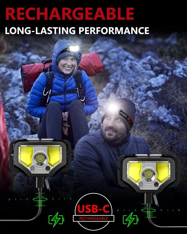 Headlamp Rechargeable 2PCS, 1200 Lumen Super Bright LED Flashlight with - Image 5