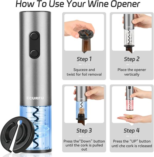Electric Wine Opener, Battery Operated Wine Bottle Opener with Foil Cutter, - Image 3