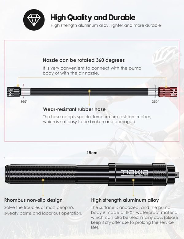 Tiakia Mini Bike Pump,Portable Compact Bicycle Pump,High Pressure Frame - Image 5