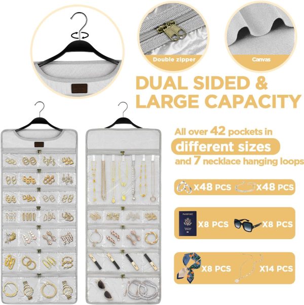 SMRITI Hanging Jewelry Organizer with Dual Zippered Pockets Canvas Double - Image 5