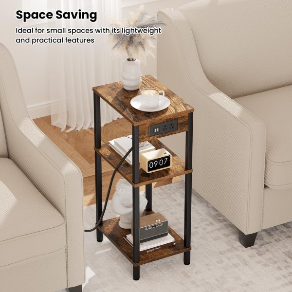 Tall End Table with Charging Station and USB Ports, 3 Tier Narrow Side - Image 6