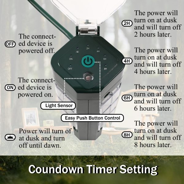 Sattiyrch Outdoor Power Strip Timer with Photocell, Remote Control,2/4/6/8 - Image 3
