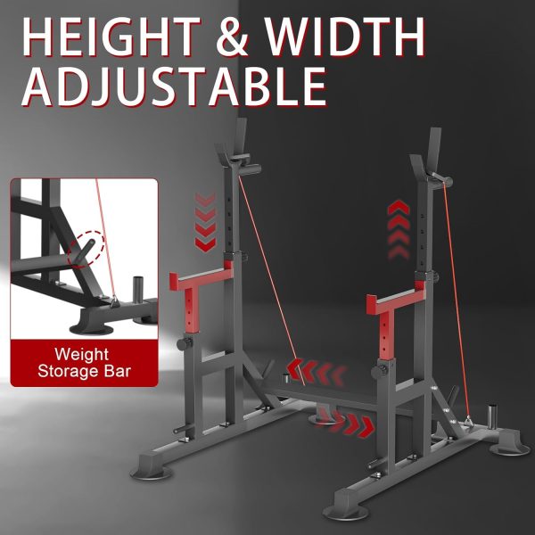 Adjustable Squat Rack, FONBEAR Multi-Function Barbell Rack, 600 LBS Bench - Image 7