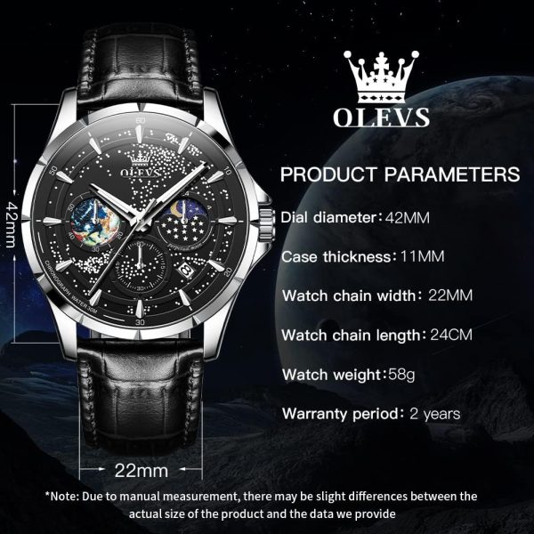 OLEVS Mens Watches Starry Sky Moon Phase Dial Luxury Business Dress Analog - Image 6
