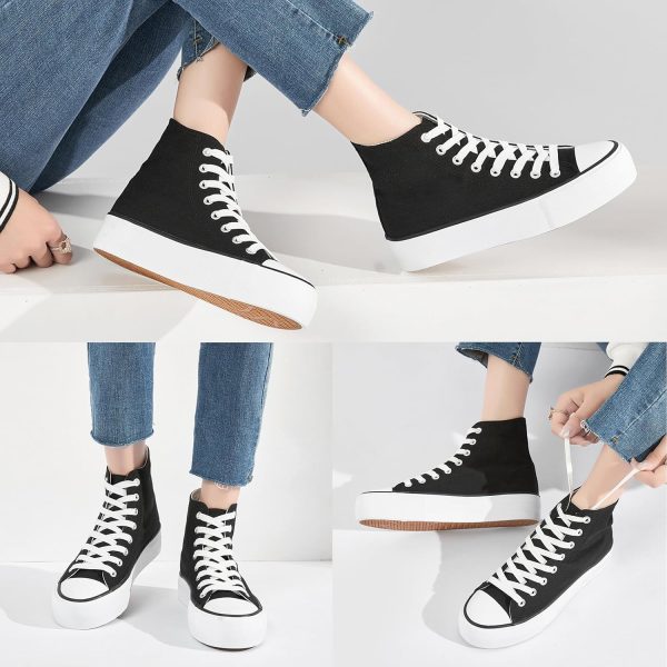 FRACORA Womens High Top Canvas Shoes White Black Platform Sneakers Lace Up - Image 4