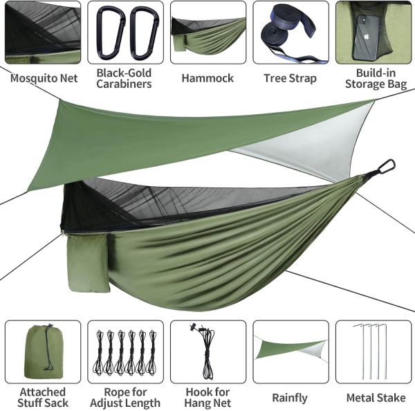 Camping Hammock - Hammocks with Mosquito Net Tent and Rain Fly Tarp, - Image 7