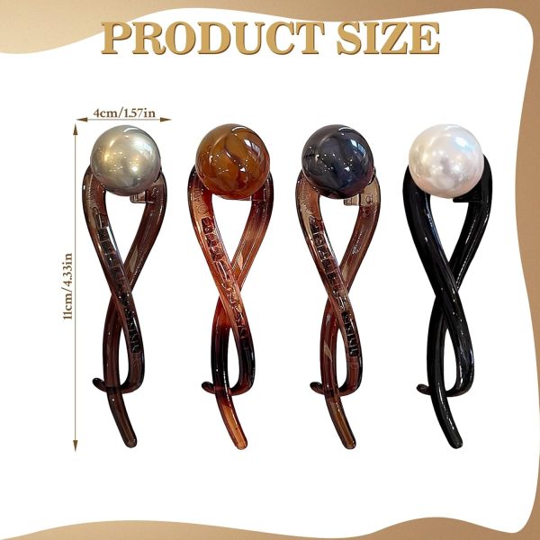 4 Pieces Pearl Banana Clip,Elegant Hair Clips for Women,Vintage Hair - Image 2