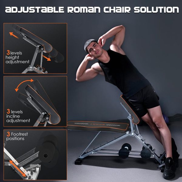 KUYOU Weight Bench, 2 in 1 Workout Bench Roman Chair, Adjustable Weight - Image 5
