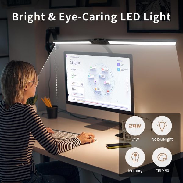 Led Desk Lamp for Office Home,Remote Control 24W Dual Head Lamp with Clip, - Image 5