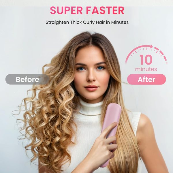 Cordless Hair Straightener Brush, Portable Mini Straightening Brush for - Image 4