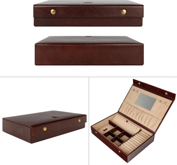 Time Resistance Leather Jewelry Box - Brown Full Grain Leather Jewellery - Image 5