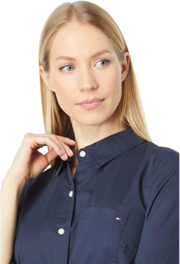 Tommy Hilfiger Women's Solid Button Collared Shirt With Adjustable Sleeves - Image 3