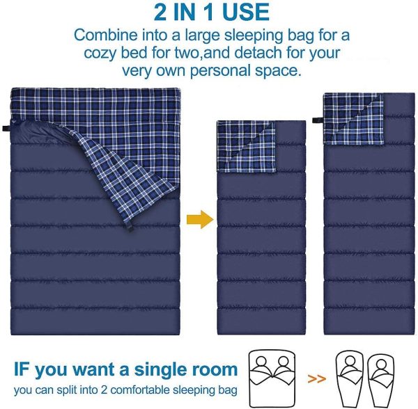 AGEMORE Cotton Flannel Double Sleeping Bag for Camping, Backpacking Or - Image 4