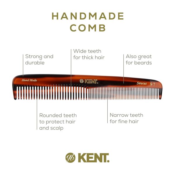 Kent 9T Tortoiseshell Fine Tooth and Wide Tooth Comb Detangler Hair Combs - - Image 4