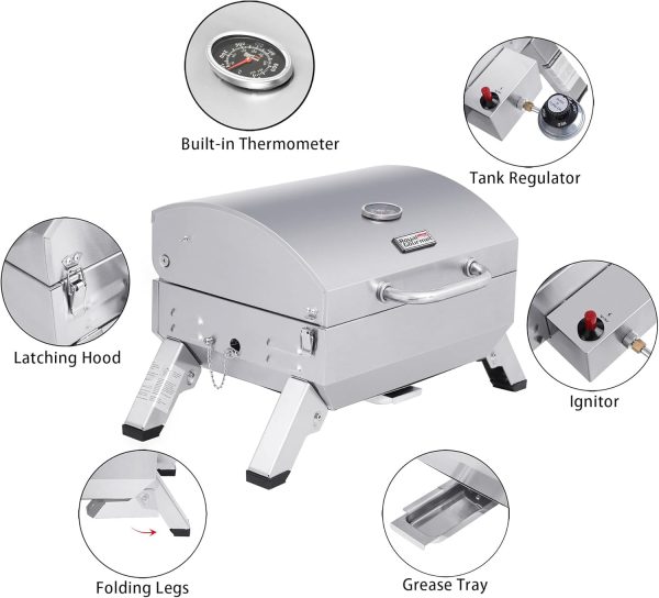 Royal Gourmet GT1001 Stainless Steel Portable Grill, 10000 BTU BBQ Tabletop - Image 8