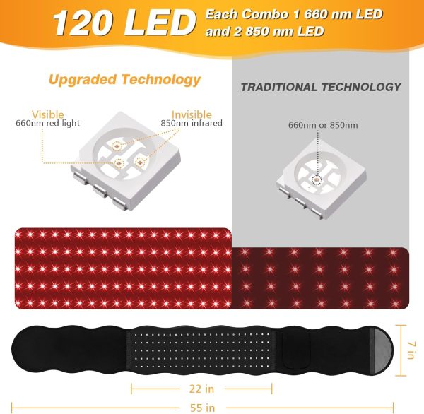 Red Light Therapy Belt, 120 LED Combo 660nm 850nm Wearable Red Light - Image 2