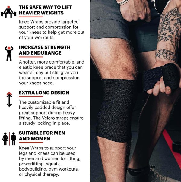 Knee Wraps for Weightlifting (Pair) - Elastic Knee Straps for Squats, - Image 4