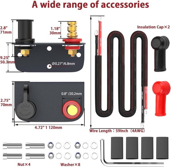 Battery Jump Post Kit with 59.06inch Cable and Metal Insulation Mounting - Image 7