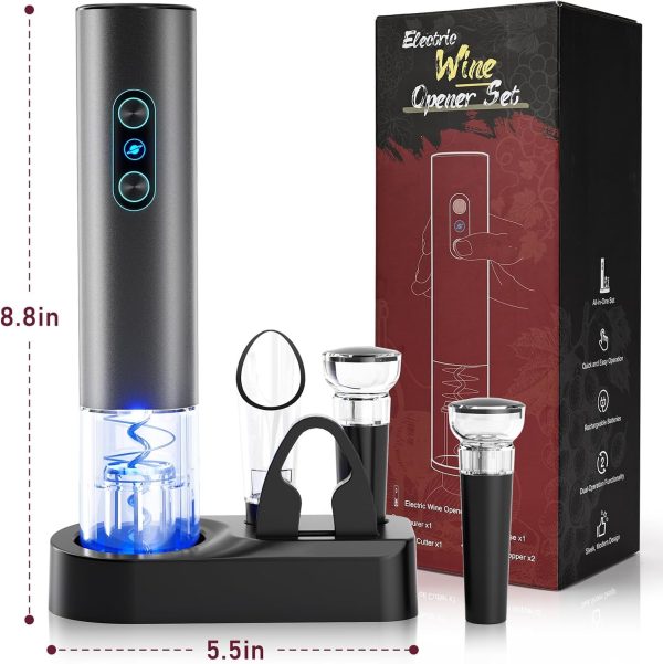 Electric Wine Opener, Rechargeable Cordless Wine Accessories, Stainless - Image 5