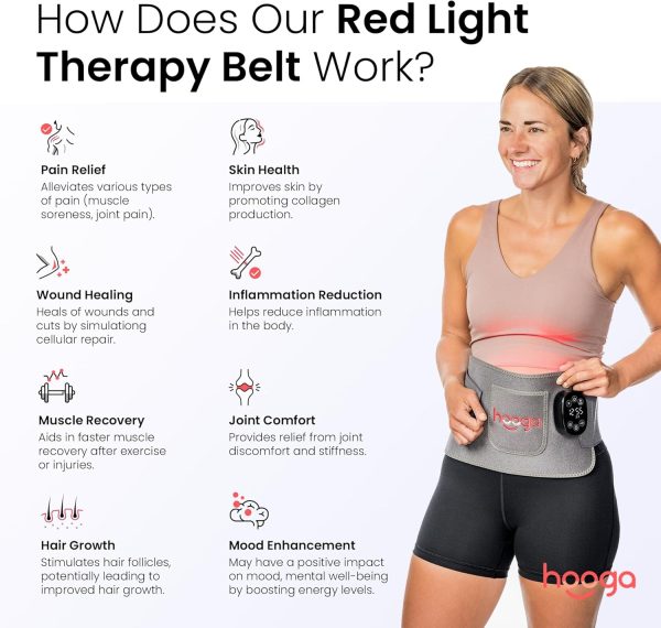 Hooga Red Light Therapy Wrap, Infrared Light Belt with 120 LEDs, Red & - Image 2