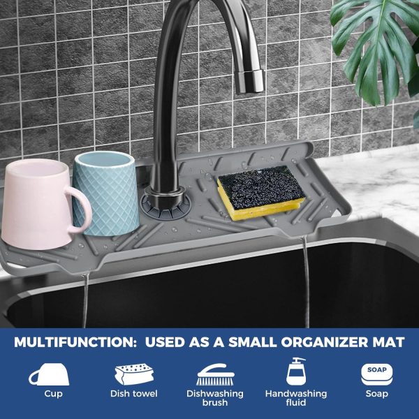 Silicone Faucet Handle Drip Catcher Tray Mat, Silicone Faucet Mat Dish Soap - Image 3