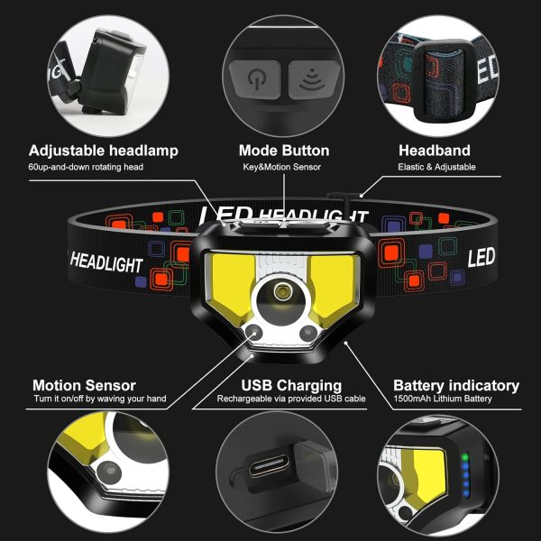 Headlamp Rechargeable, 2-Pack 1200 Lumen Super Bright with White Red LED - Image 2