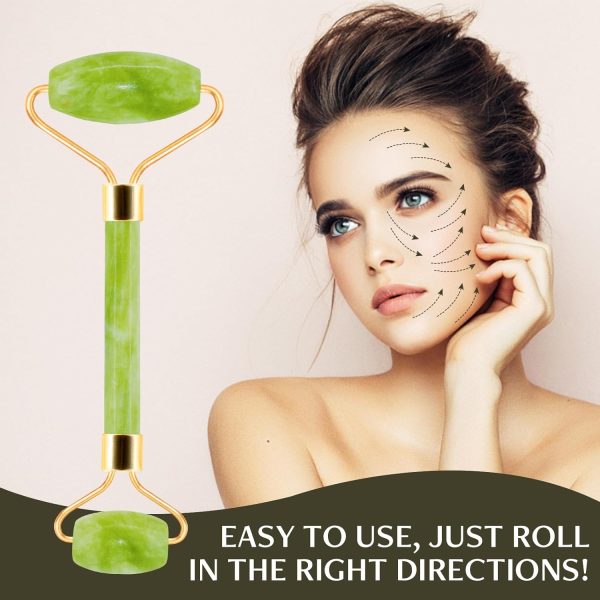 Jade Roller & Gua Sha Facial Tools, Natural Anti-Aging Jade Beauty - Image 4